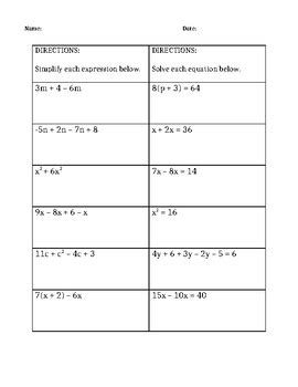 combining like terms before solving equations worksheet